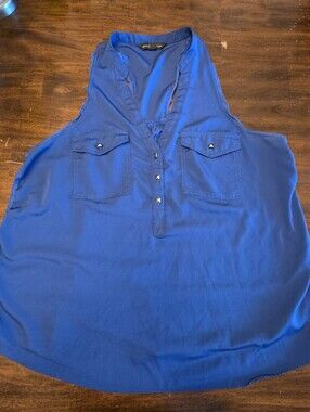 Rock & Republic Royal Blue Sleeveless Button-Down Blouse - Size Large